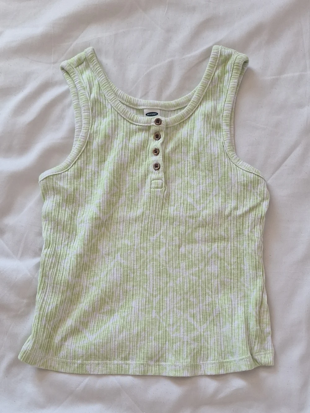 Old Navy Ribbed Henley Tank in Pale Lime and White